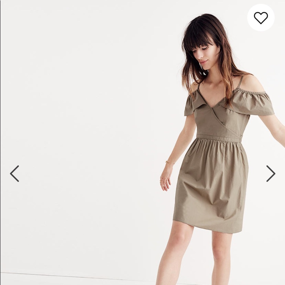 Madewell Khaki Cold-Shoulder Ruffle Dress size 2